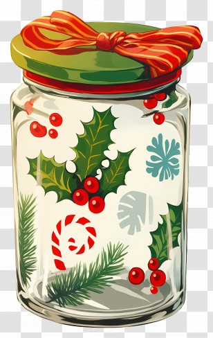 Christmas Candy Jar - Decorative Christmas Jar With Candy Cane And Holly Transparent PNG