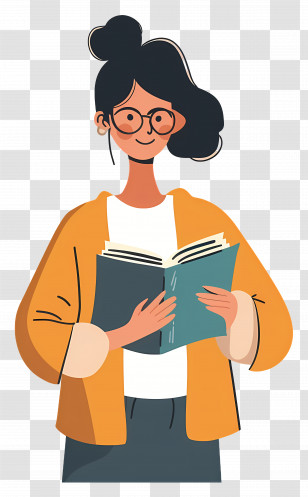 Teacher - Woman Reading Book Cartoon Illustration Transparent PNG