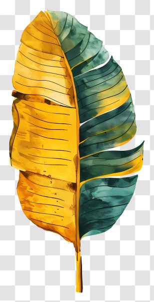 Banana Leaf - Yellow And Green Tropical Leaf Illustration Transparent PNG