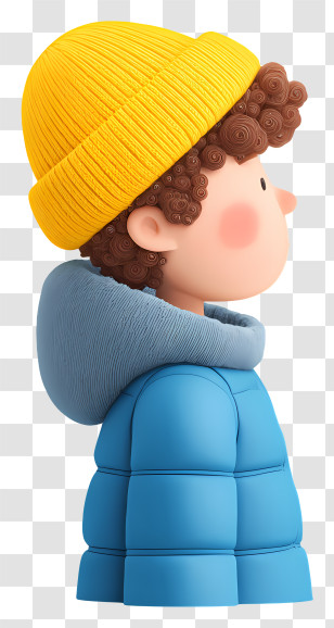 Young Boy In Winter Clothing - Stylized Kid In Yellow Beanie Transparent PNG