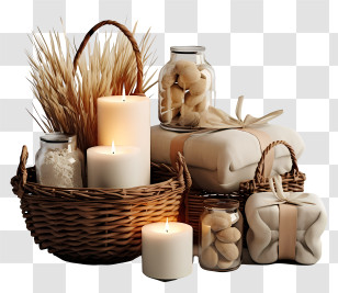 Baskets - Cozy Candle Basket With Natural Elements Transparent PNG