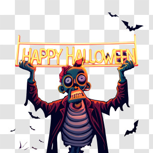 Happy Halloween - Zombie Holding Happy Halloween Sign Transparent PNG