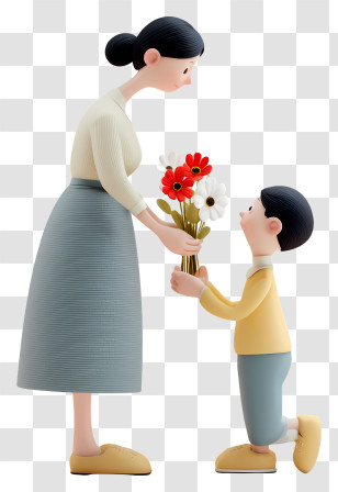 Giving Flowers To Mother - Child Giving Flowers To Mother Transparent PNG