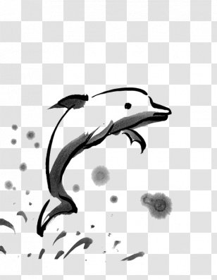 Dolphin Ink Wash Painting Watercolor DeviantArt - Monochrome - Dolphins Transparent PNG