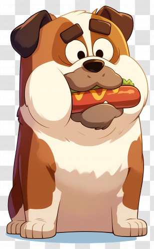 English Bulldog - Cartoon Bulldog Eating Hot Dog Transparent PNG