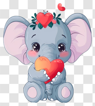 Cartoon Valentine Elephant - Cartoon Baby Elephant Holding Heart Transparent PNG