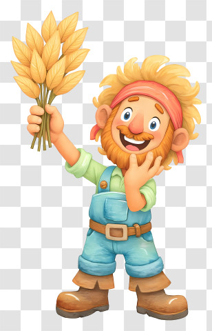 Cartoon Farmer Harvesting - Happy Farmer Holding Harvest Wheat Transparent PNG