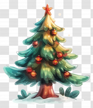 Christmas Tree - Decorated Christmas Tree With Ornaments Transparent PNG