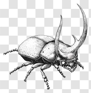 Stag Beetle - Rhinoceros Beetle Sketch Transparent PNG