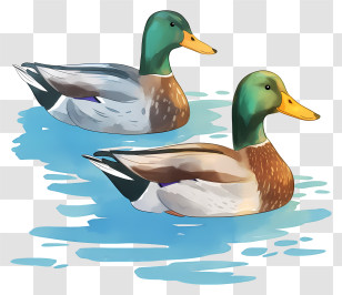 Watercolor Mallard Ducks - Pair Of Ducks Swimming Transparent PNG