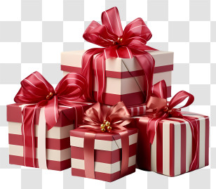 Gift Box - Striped Gift Boxes With Red Ribbons For Festive Seasons Transparent PNG