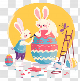 Rabbit Painting Easter Egg - Easter Bunnies Painting Eggs Transparent PNG