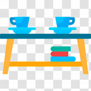 Coffee Table - Shelf Table With Cups And Books Transparent PNG