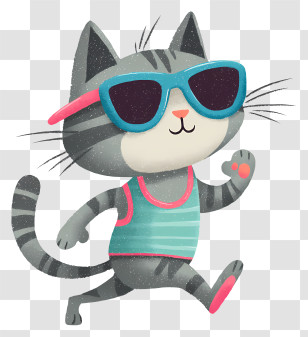 Cartoon Cat Walking - Cool Cat Wearing Sunglasses Transparent PNG