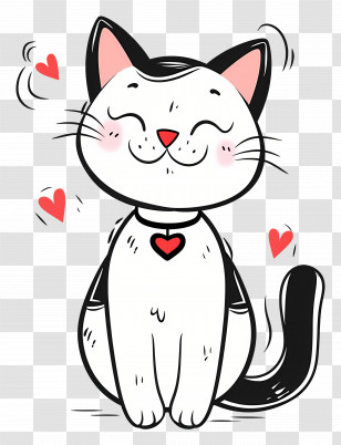 Cat Outline - Happy Cartoon Cat With Love Hearts Transparent PNG