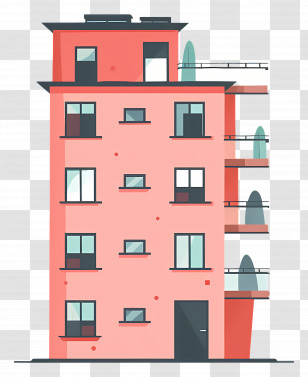 Building - Red Apartment Building Design Transparent PNG
