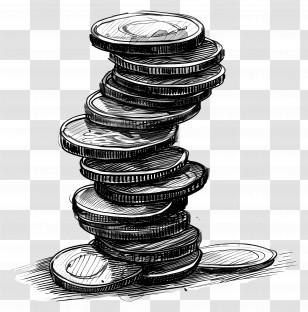 Stack Of Coins - Sketch Of Stacked Coins Transparent PNG