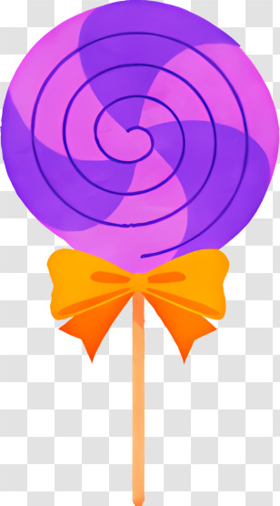 Candy - Purple Lollipop With Orange Bow Transparent PNG