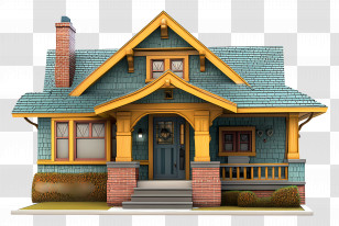 Craftsman Bungalow - Charming Cartoon House Transparent PNG