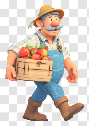 Farmer Carrying Apples Box - Farmer Carrying Apple Crate Transparent PNG