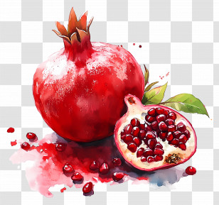 Pomegranate Watercolor - Whole And Sliced Pomegranate With Juicy Seeds Transparent PNG