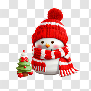 Christmas Doll - Snowman With Red Scarf And Holiday Tree Transparent PNG