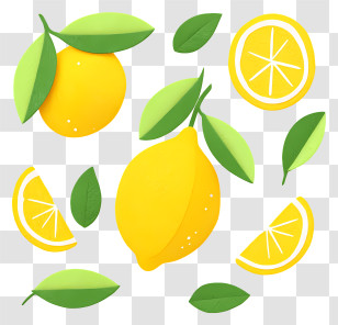 National Lemon Juice Day - Fresh Lemons With Leaves Transparent PNG