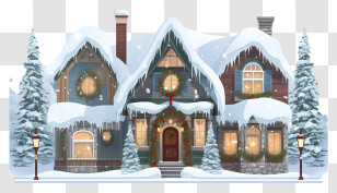 Winter Scene - Snow-Covered Festive Christmas House Transparent PNG