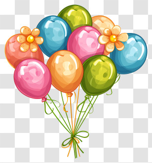 Birthday Party Balloons - Charming Balloon Bouquet With Flower Details Transparent PNG
