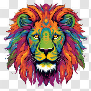 Lion Head - Abstract Lion Portrait In Vibrant Colors Transparent PNG