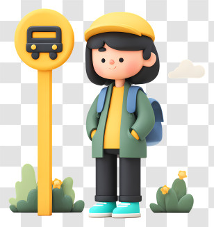 Student Waiting At Bus Stop - Girl Waiting At Bus Stop Transparent PNG
