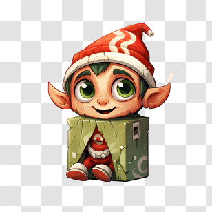 Christmas Elf - Cute Elf Sitting In A Box Transparent PNG