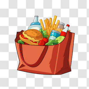 Food Delivery Bag - Cartoon Grocery Bag With Food Items Transparent PNG