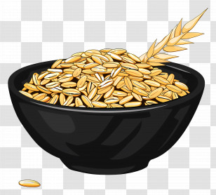 Oats - Black Bowl Filled With Golden Grains Transparent PNG