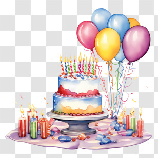 Birthday Cake - Birthday Cake And Balloons Party Illustration Transparent PNG