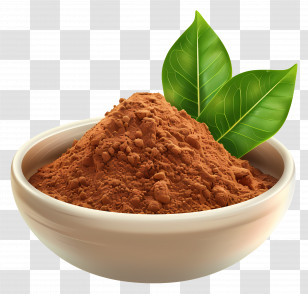 Cinnamon Powder - Bowl Of Cocoa Powder With Green Leaves Transparent PNG