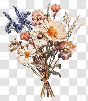 Dried Flower Art - Bouquet Of Wildflowers In A Rustic Style Transparent PNG