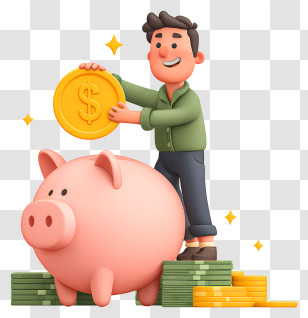 Saving Money In Piggy Bank - Saving Money With Piggy Bank Transparent PNG