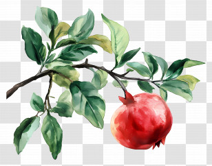 Pomegranate Watercolor - Pomegranate On A Branch Transparent PNG