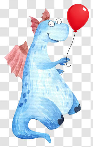 Dinosaur Dragon With Wings - Playful Blue Dragon With Balloon Transparent PNG