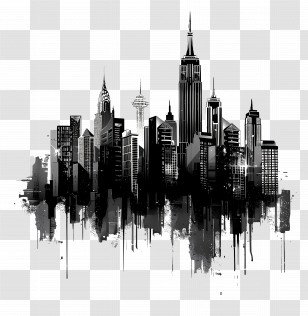 City Skyline In Black And White - Black And White City Skyline Artwork Transparent PNG