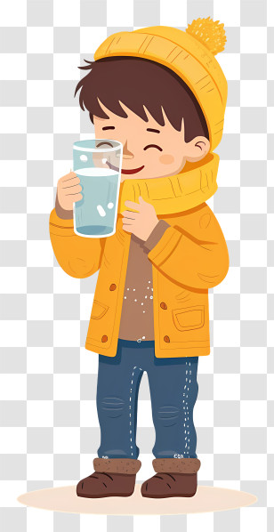 Drinking Water - Boy Drinking Water In Warm Winter Outfit Transparent PNG