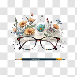 World Teachers Day
 - Eyeglasses With Flowers And Stationery Illustration Transparent PNG