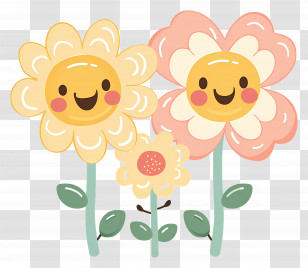 Flower Emoji - Cute Smiling Cartoon Flowers Illustration Transparent PNG