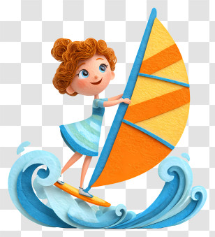 Girl Doing Windsurfing - Girl Windsurfing On Waves Transparent PNG