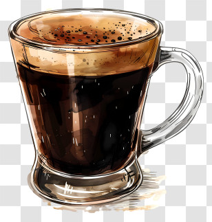 Black Coffee - Glass Coffee Cup With Espresso Transparent PNG