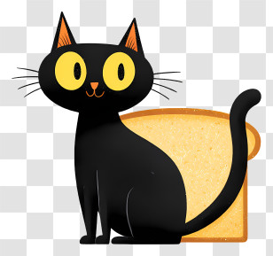Cat With Bread - Black Cat With Bread Illustration Transparent PNG