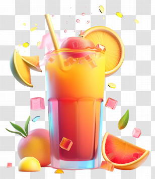 3d Juice - Colorful Drink With Ice And Fruit Transparent PNG
