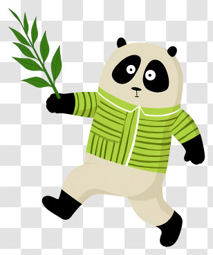 Cartoon Panda - Panda With Bamboo Transparent PNG