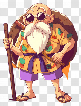 Master Roshi - Wise Cartoon Old Man With Staff Transparent PNG